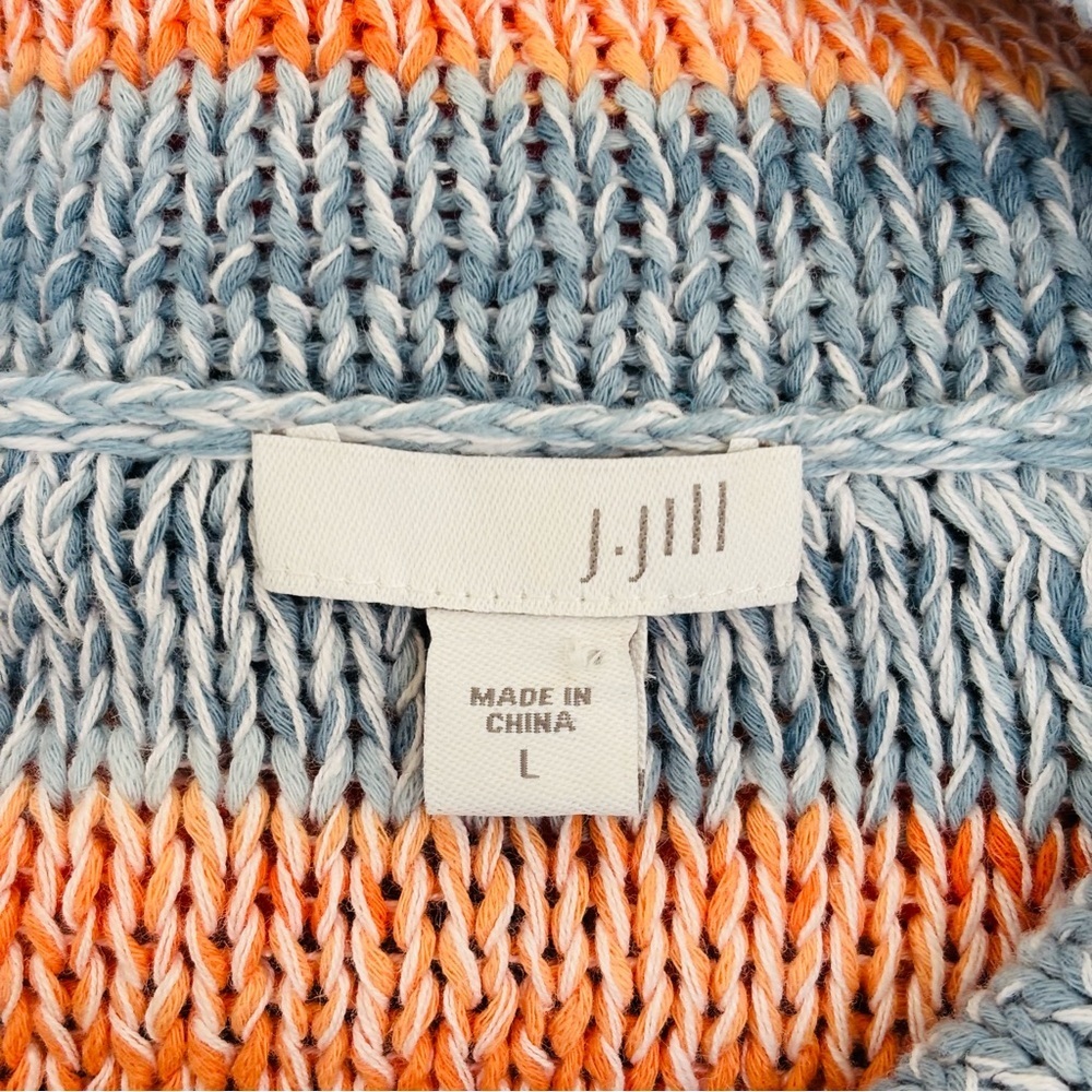 J. Jill Striped Tunic Sweater Linen Cotton Knit Beachy Casual Blue Size Large - Picture 13 of 15